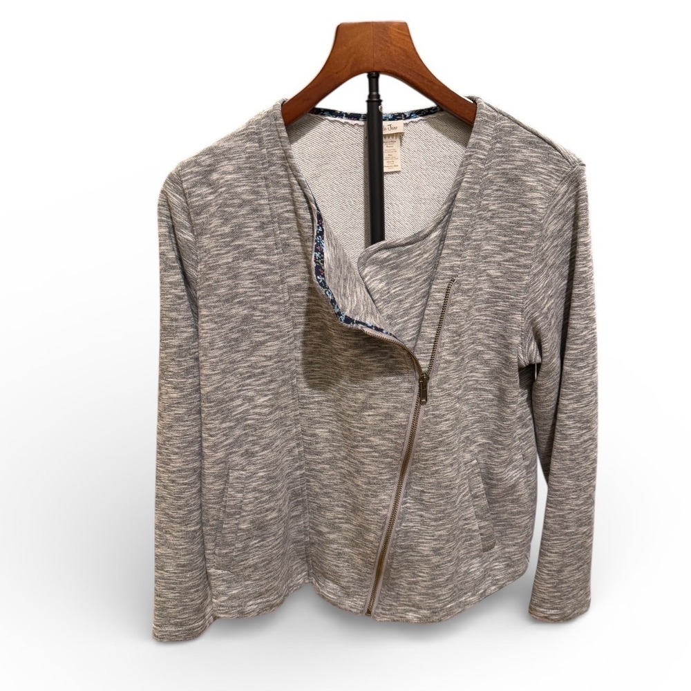 Matilda Jane Gray Marled Knit‎ Asymmetrical Zip Jacket Cardigan Women's XL